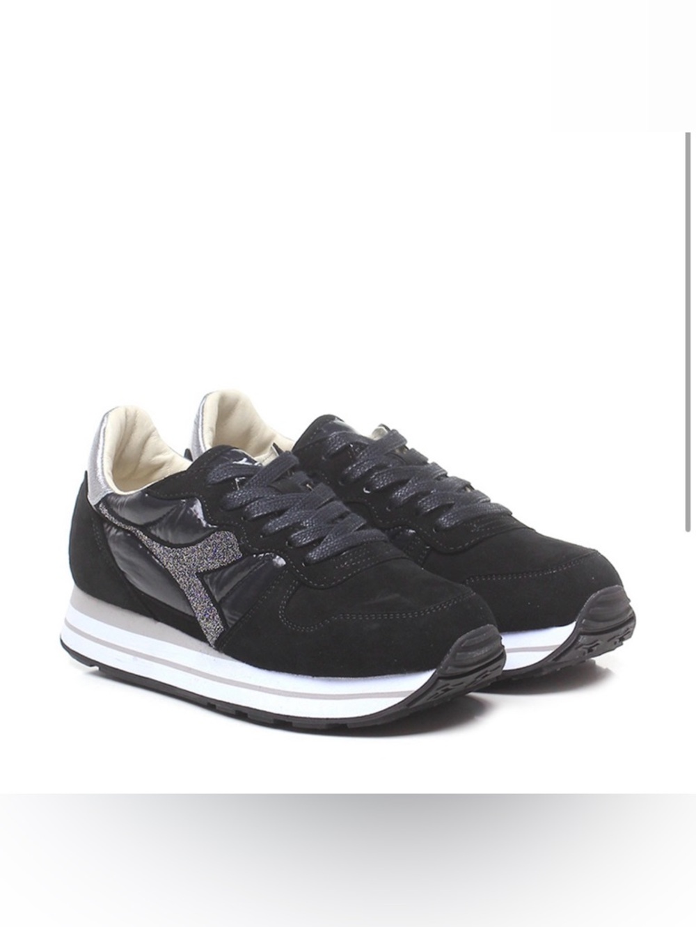 Diadora Black and Silver Women's Low-Top Sneakers